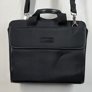 Franklin Covey Messenger Briefcase 15x12 Laptop Leather Nylon Black Bag Organize